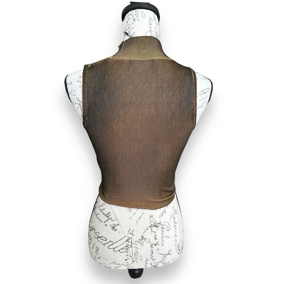 New Zara Ribbed Mock Neck Crop Top Tank Black Yellow Gold Shimmer Size Small - Picture 2 of 3